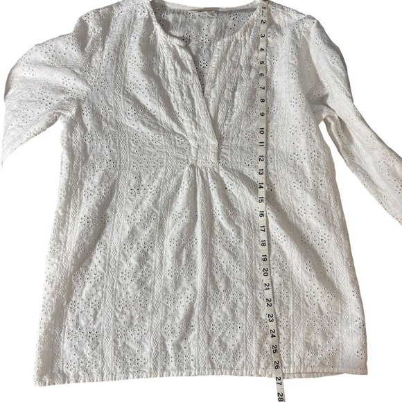 Christian Siriano Womens SZ M White Eyelet blouse linen blend - Picture 7 of 8